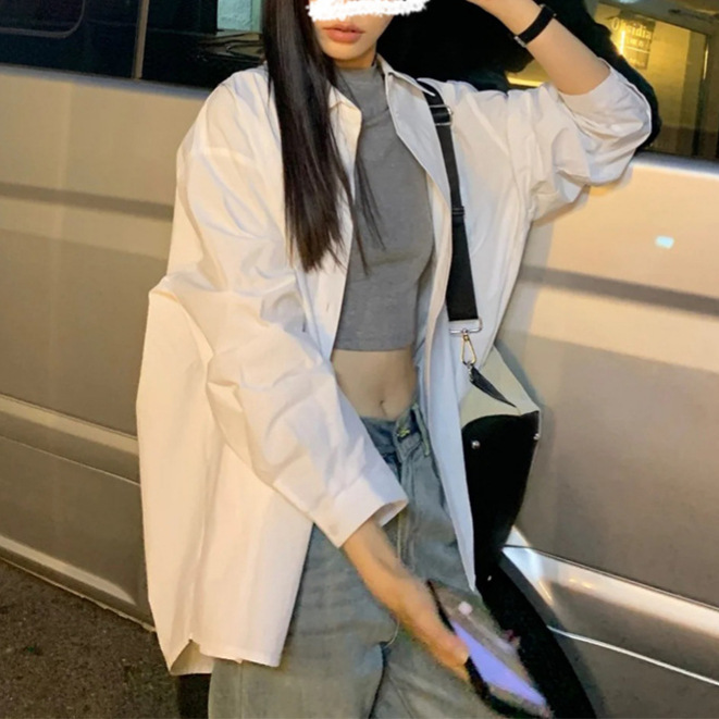 Queen Moxi Solid Color Shirt Top Women's New Thin Design Niche Casual Loose Outer Shirt Jacket Queen Moxi Solid Color Shirt Top Women's New Thin Design Niche Casual Loose Outer Shirt Jacket