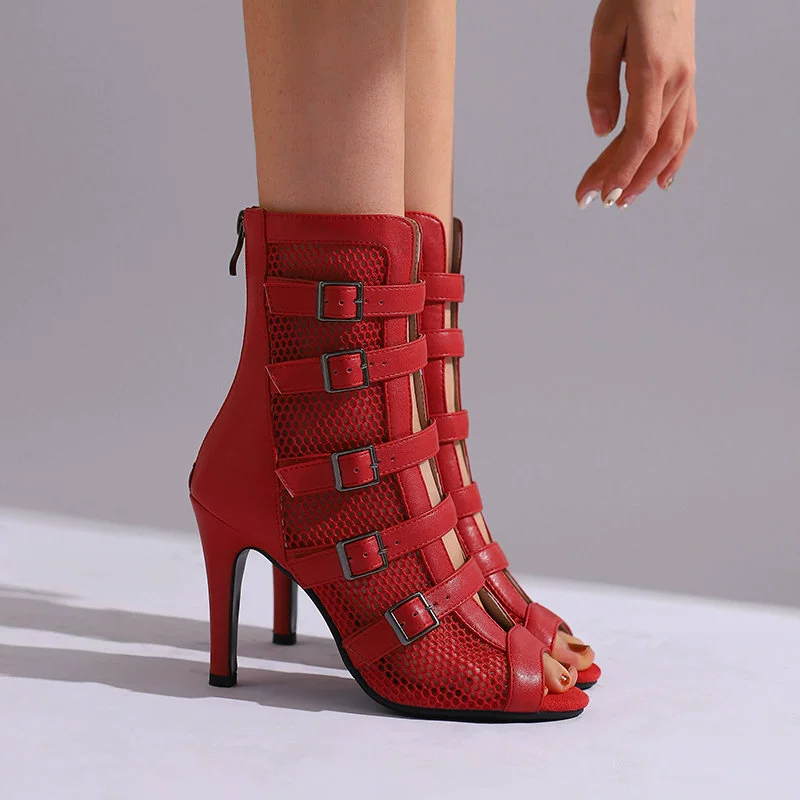 "Shoes high heels, dancing belt, black buckle, sexy low boots"