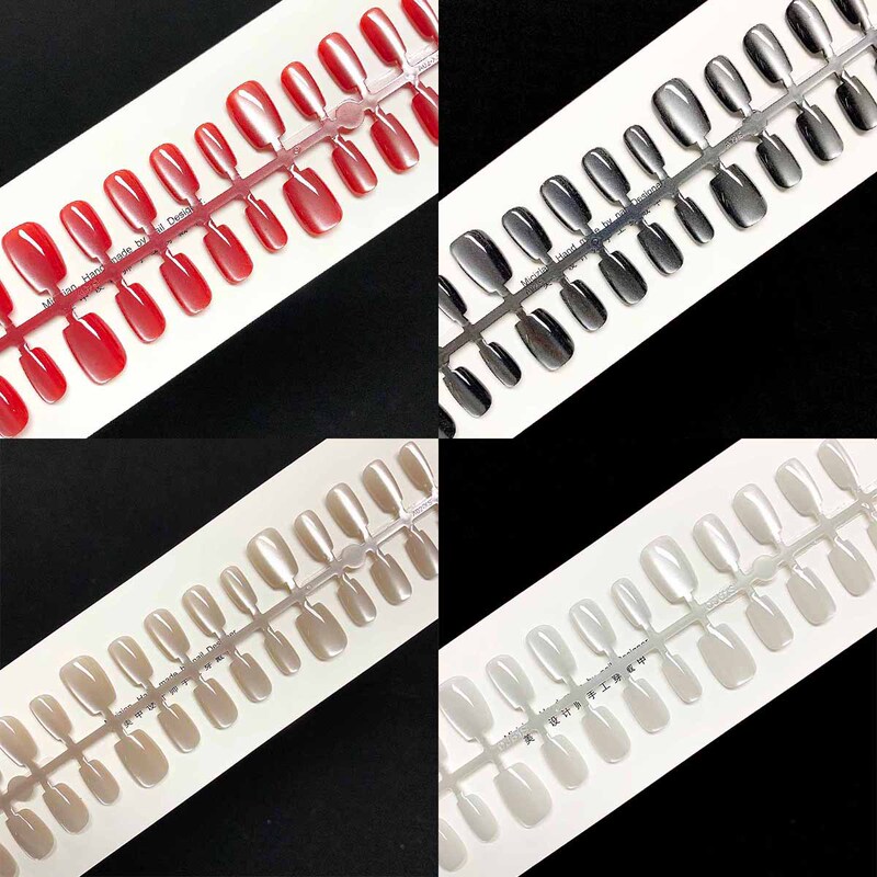 Collection of 2 Manicure Wearable Cat Eye Nude Strips Wholesale 30 Pieces Coded Classy Removable Fake Nail Patches