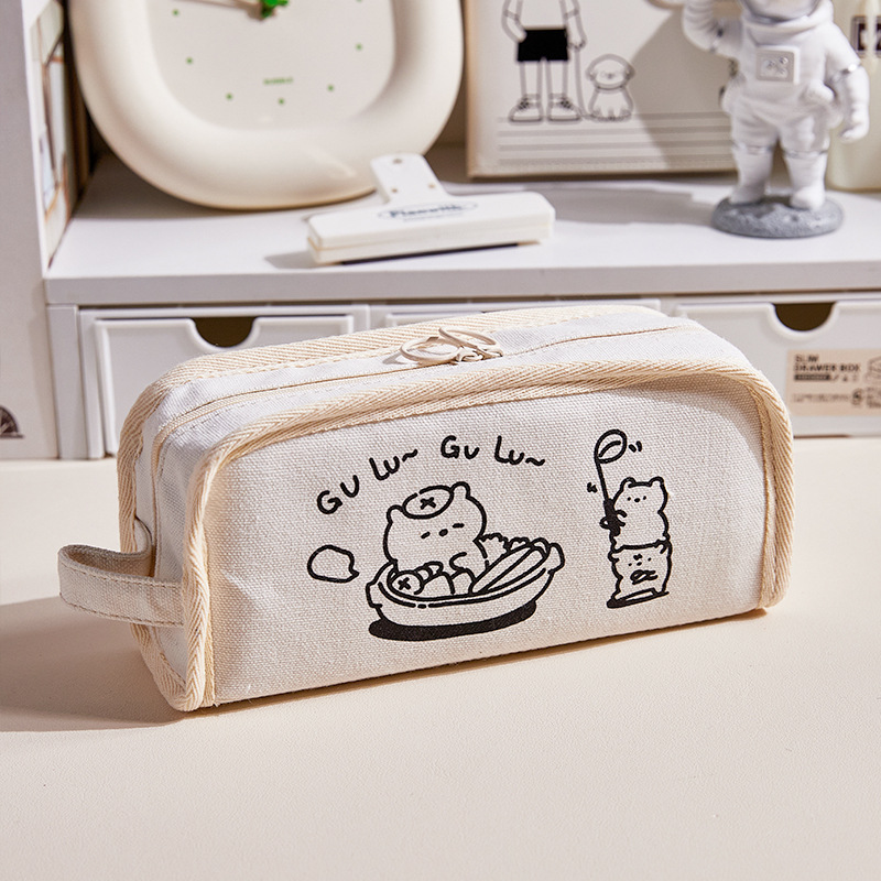 Cute bolsas de lienzo para estudiantes de primaria simple gran capacidad bolsas de papelería caja de lápiz de escuela secundaria femenina ins viento alto valor facial