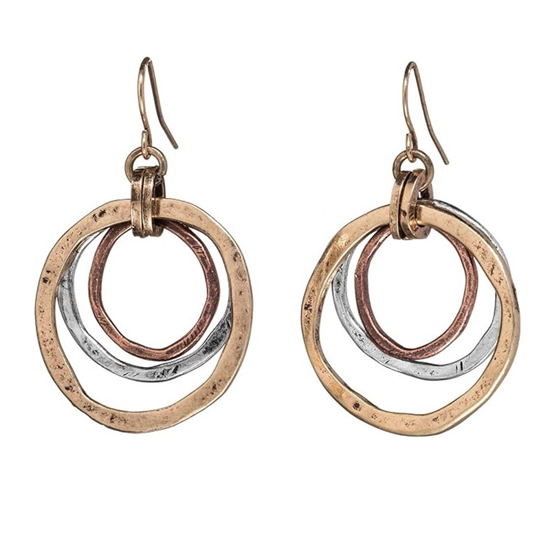 Amazon Cross-Border Retro Ethnic Style Earrings European and American Bohemian Ethnic Style Retro Round Three-Ring Women's Earrings