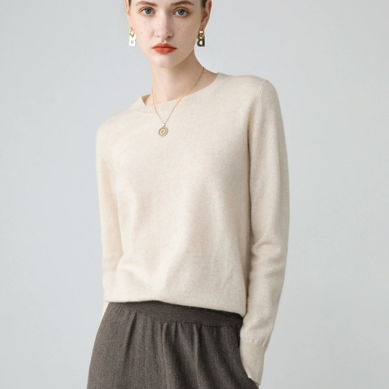 Кашемировый свитер женский с круглым вырезом Новый однотонный пуловер Свободный Топ внутренний свитер Вязаная Шерстяная Базовая рубашка Женская осень и зима