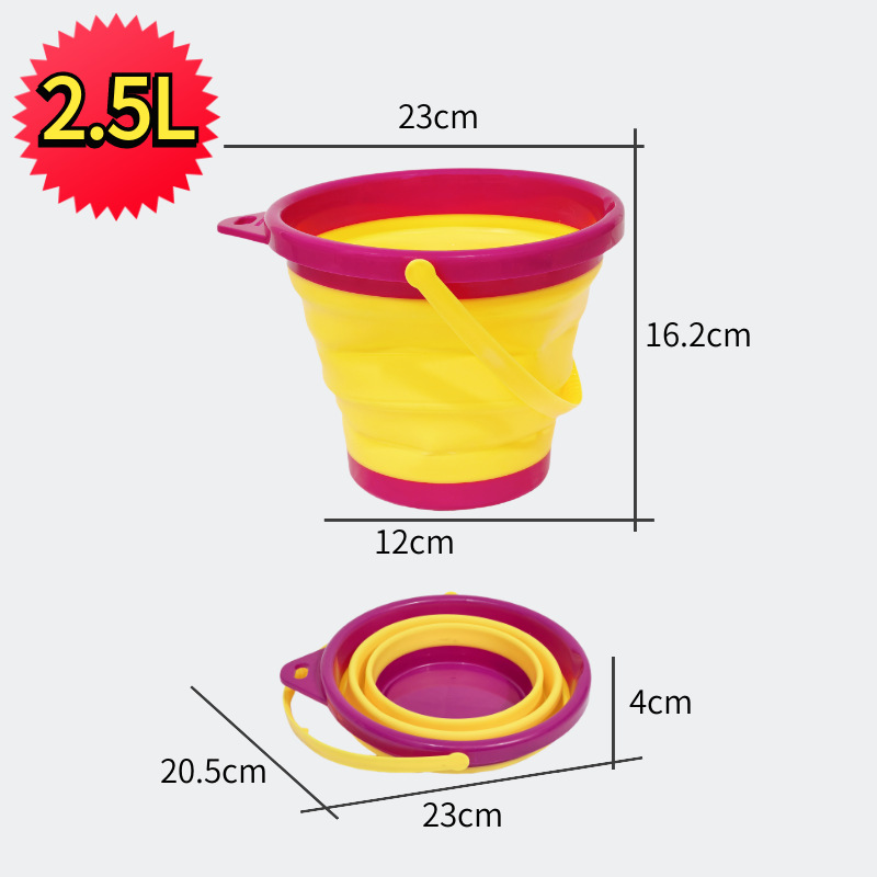 Barril de mano de castillo de playa plegable transfronterizo 2L bebé jugando en el agua arena goma suave retráctil cubo de silicona al por mayor
