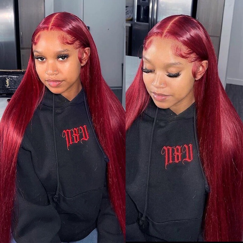 New Product on Independent Website, Lace Front Wig, Burgundy African Women's Long Straight Hair Front Natural Wig Set in Stock