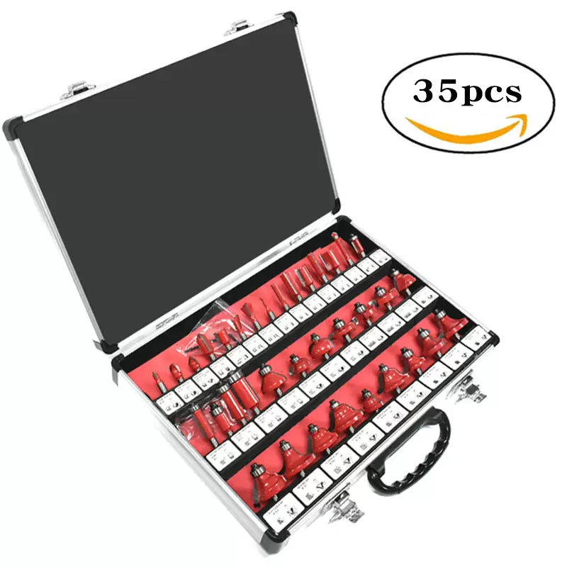 鑫森拓35件木工铣刀1/4柄雕刻修边刀木榫工具套装硬质合金木铣刀