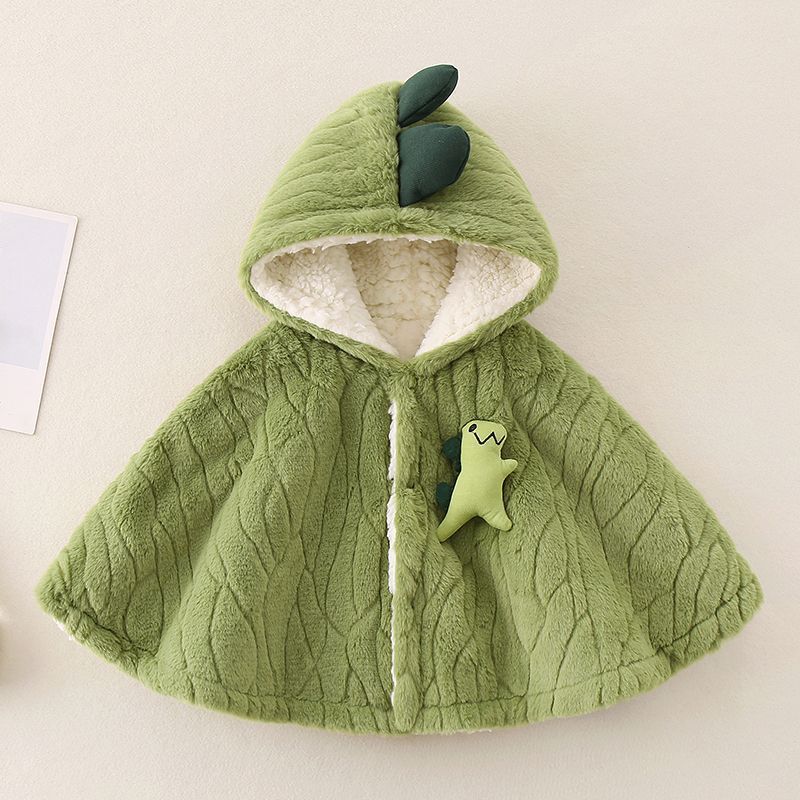 宝宝夹棉斗篷秋冬新款儿童韩版卡通毛毛小熊保暖加厚防风连帽披肩