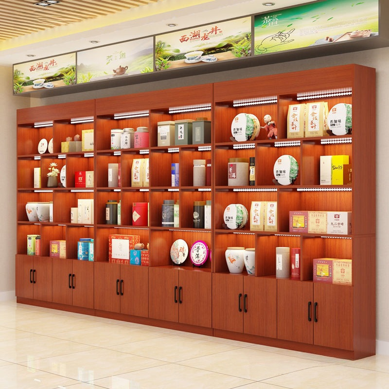 新中式多宝阁茶叶展示柜摆件置物架货柜展柜博古架实木茶叶店货架
