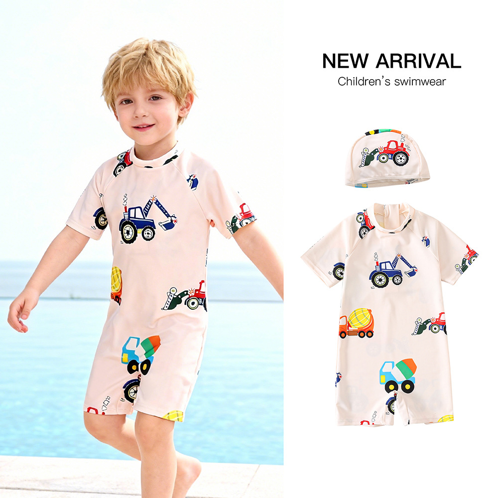 2025 Children's Swimwear Boys Korean Style One-Piece Boxer Shorts Cartoon Foreign Trade Baby Boy Swimsuit Boys
