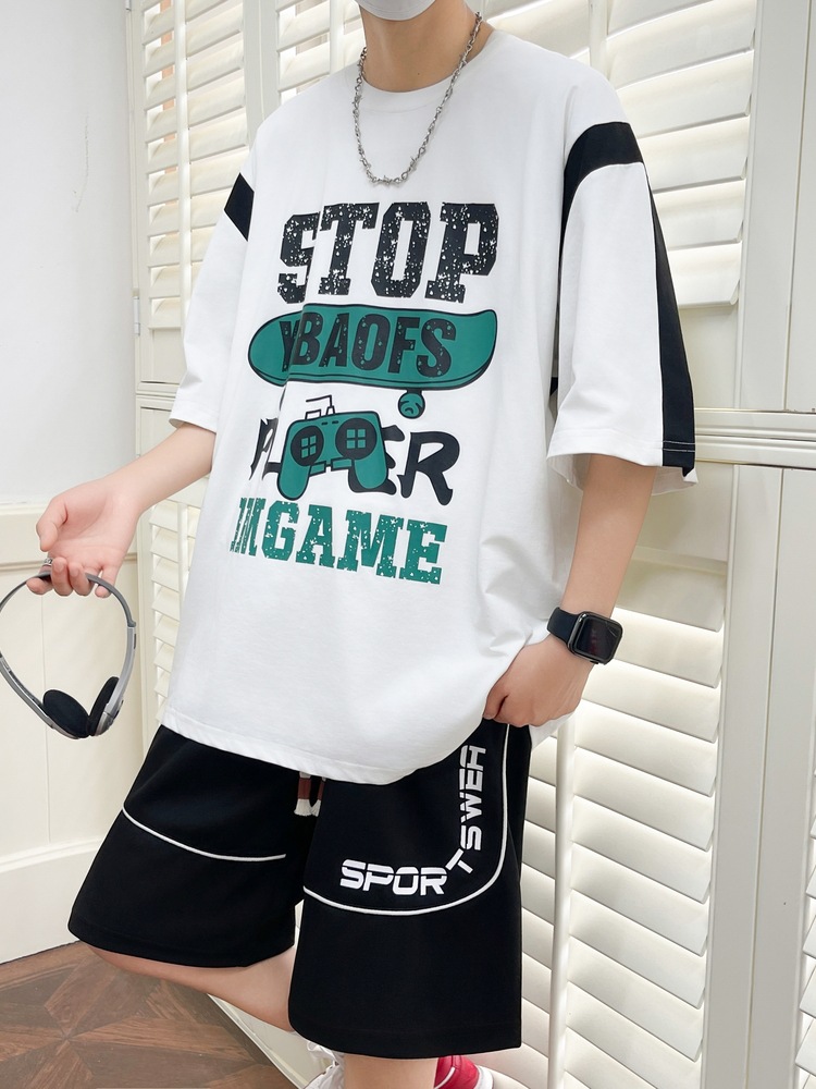 2025 verano camiseta de manga corta hombre relajado diario casual set de manga de cinco partes de moda japonesa fresca