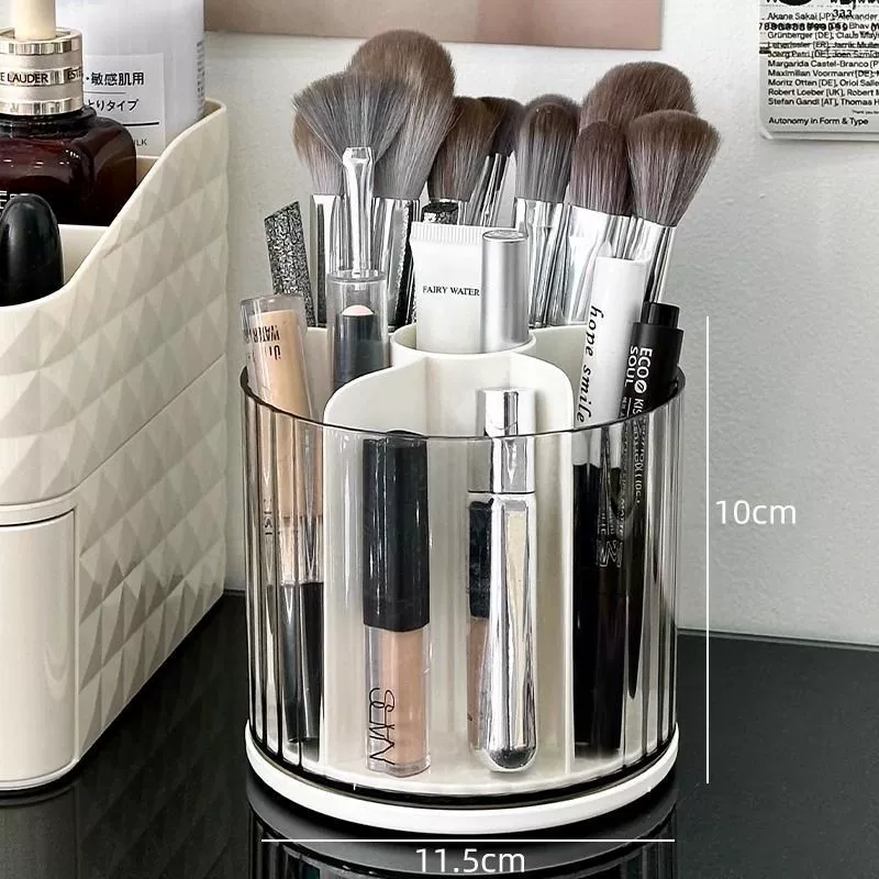 Rotating Cosmetic Organizer, Multi-Compartment Makeup Storage Box with Drawers and Brush Holder
