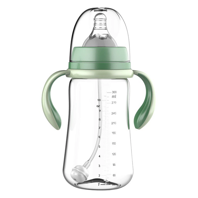 Оптовая Продажа с фабрики для новорожденных детей широкого калибра из полипропилена с двухцветной ручкой, пластиковая бутылочка для кормления детей, устойчивая к падению бутылочка для кормления