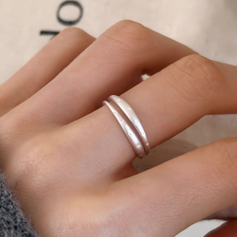 Korean-Style Silver Matte Five-Pointed Star Ring, Stackable, Trendy, Versatile, High-End, Slim Index Finger Ring