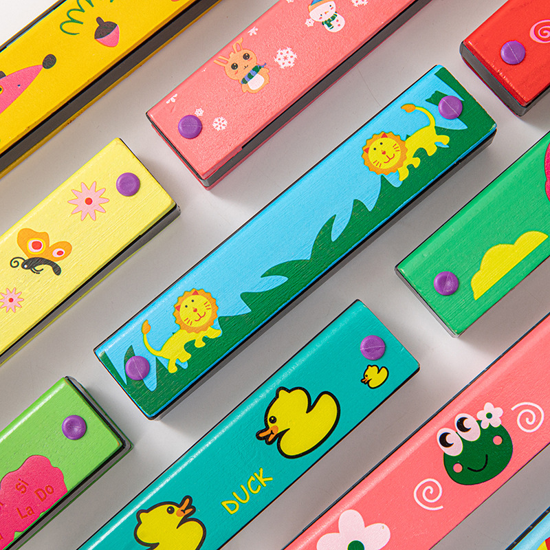 Armonica de madera de dibujos animados regalo de música para niños armónica de 16 hoyos estudiantes de primaria interés principiante tocando instrumento musical