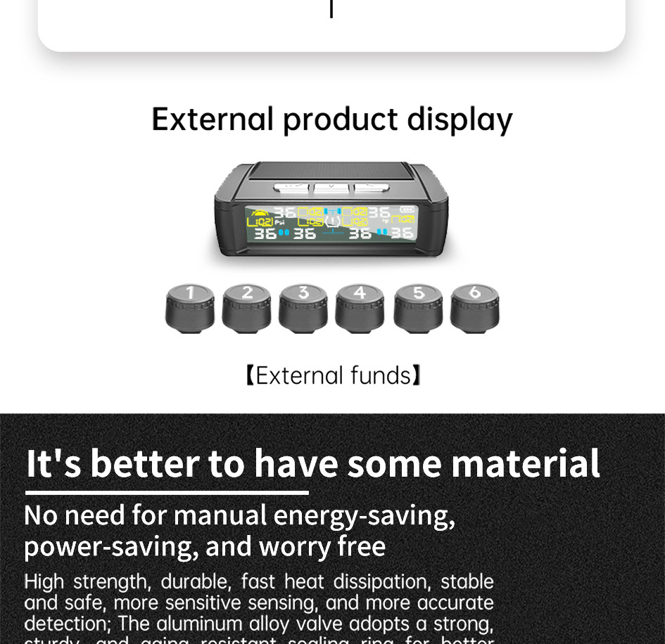 T11-6 Wheel-Mounted Tire Pressure Detector Solar-Powered Tire Pressure Monitoring High-Precision Wireless Rv Tire Pressure Tpms Cross-System