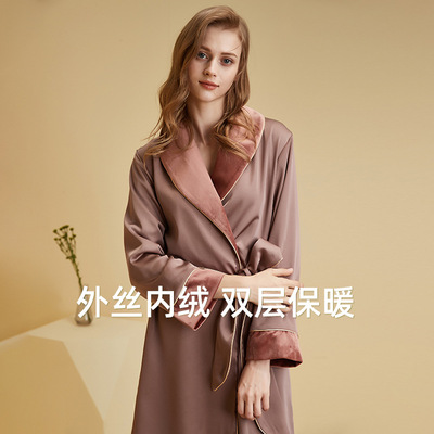 秋冬女士家居服贴牌定制  法式高级感丝绒可外穿长袖睡衣睡袍|ms