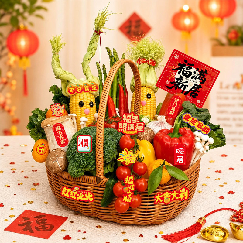 Housewarming vegetable stickers, hand basket decorations, moving-in ceremony atmosphere setup, gift adhesive stickers Housewarming vegetable stickers, hand basket decorations, moving-in ceremony atmosphere setup, gift adhesive stickers