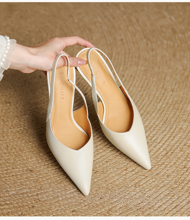 Sandal cao gót nữ mũi nhọn quai khóa, gót 9 cm phong cách Hàn Quốc — Rượu vang đỏ chi tiết 10