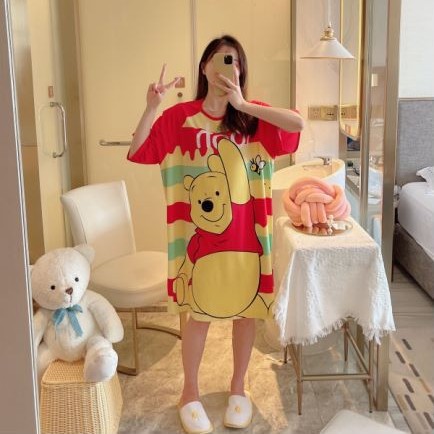 Camisón de comercio exterior del sudeste asiático pijamas de manga corta para mujer verano leche delgada Seda Falda cultural puesto de dibujos animados ropa para el hogar