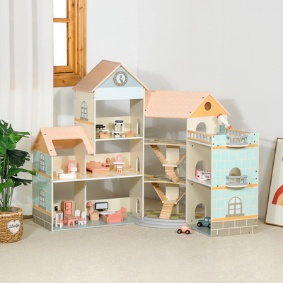 跨境木制过家家益智玩具转角娃娃屋别墅城堡儿童房模拟生活场景|ms