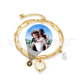 欧美双层百搭桃心投影手链时尚百搭定制图片文字回忆手坠饰品批发