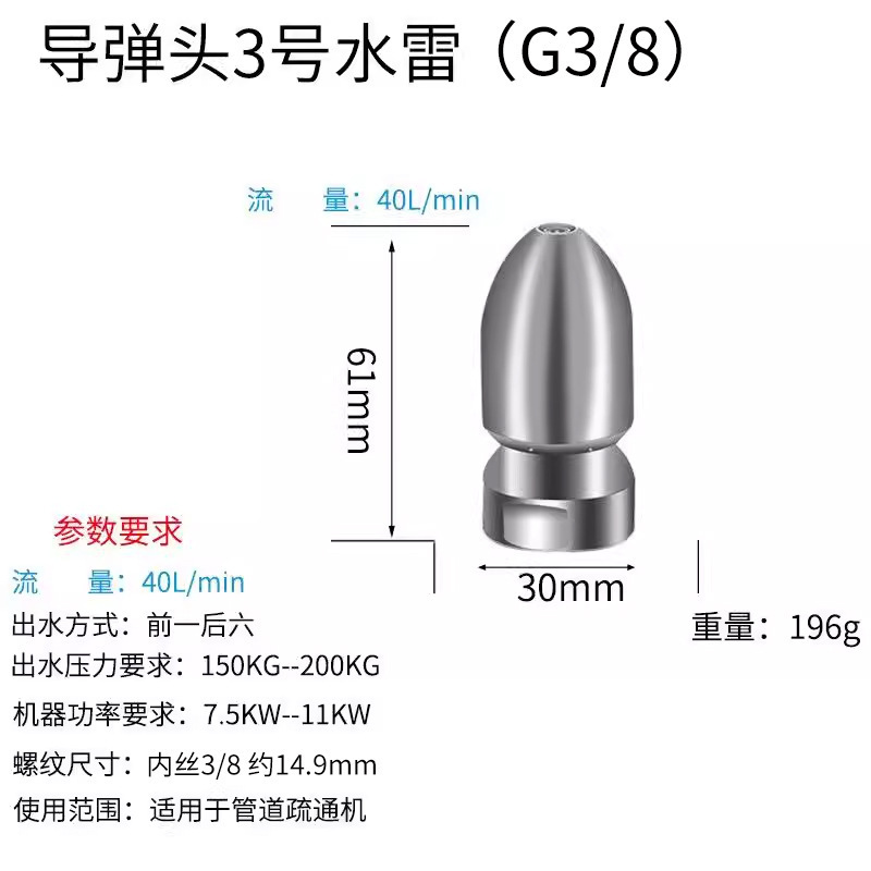 安路仕水老鼠管道疏通高压喷嘴下水道清洗机1/4接头3/8快插式冲洗|undefined