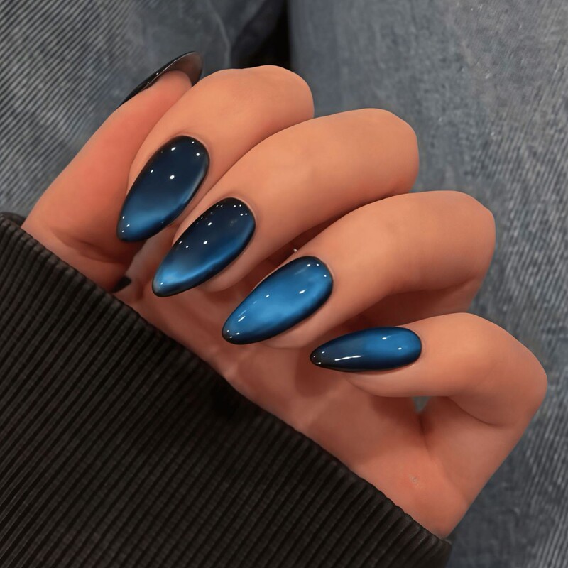 24 Pieces of Popular Blue Cat-Eye Long Water Drop Nail Tips, Whitening Effect, High-End Nail Art Set, Direct from the Source Factory 24 Pieces of Popular Blue Cat-Eye Long Water Drop Nail Tips, Whitening Effect, High-End Nail Art Set, Direct from the Source Factory