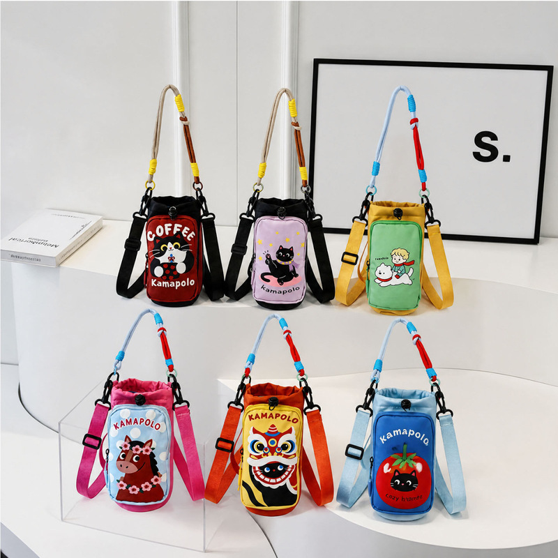 Dopamine water cup bag, the same style as the illustrator's cartoon casual small shoulder bag, vertical handbag, versatile phone bag for going out