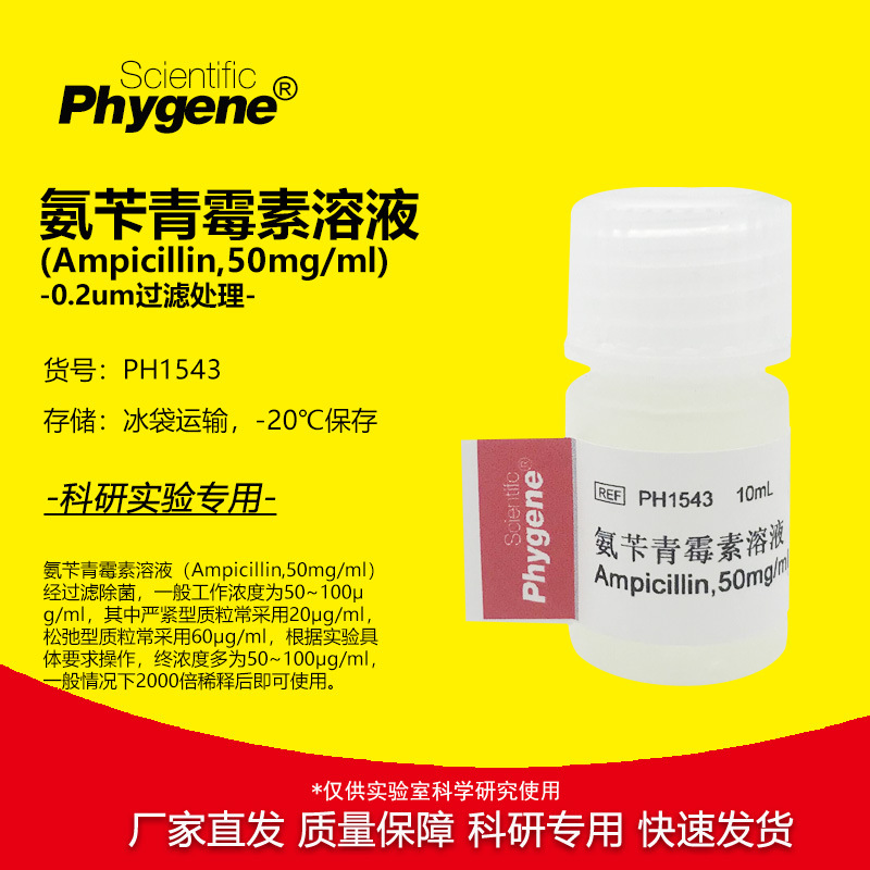 氨苄青霉素溶液 Ampicillin 50mg/mL 科研专用 10mL培养基添加剂