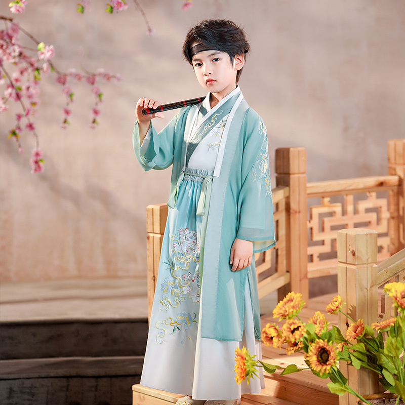 kids prince emperor cosplay robe boys hanfu warrior swordsman cosplay gown Chinese wind original design embroidered boy ancient folk costumes tang suit 