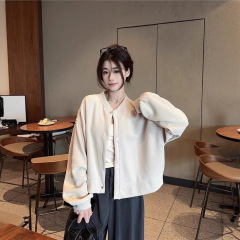 2025新款纯色长袖早春卫衣短外套女春秋款设计感宽松开衫休闲上衣