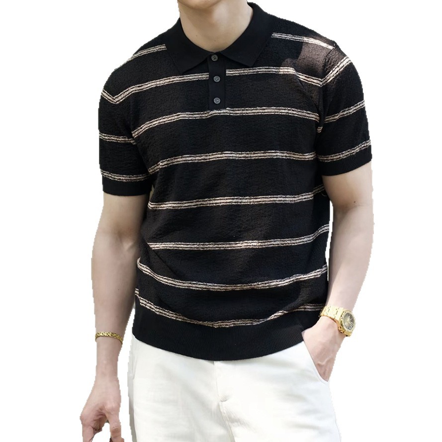 Polo camiseta de punto camiseta de manga corta hombre con solapa estriada textural vieja camiseta de hielo de verano fábrica transfronteriza al por mayor