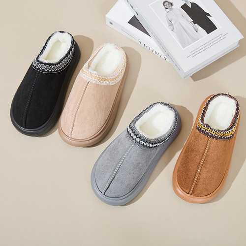 Cross-border Baotou fluffy slippers women's autumn/winter ethnic style cotton slippers for home use, warm and thick-soled cotton slippers for men and couples