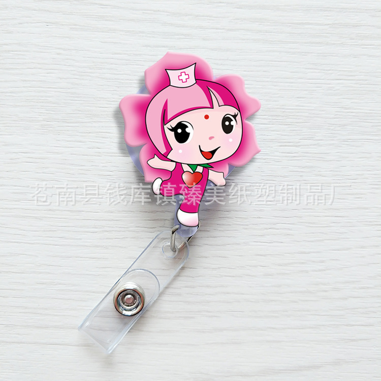 Nueva linda moda coreana de dibujos animados hebilla fácil de tirar tarjeta de trabajo clip de insignia certificado hebilla telescópica clip de insignia al por mayor