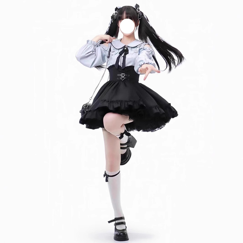 Little Sweet Cute Doll Collar Off-shoulder Long-sleeved Shirt Top Tight Waist Skirt Children's Two-piece Autumn Suit