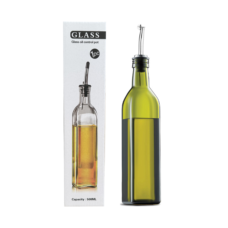 Botella de aceite de vidrio Amazon 500ml dispensador de olla de aceite de oliva verde oscuro