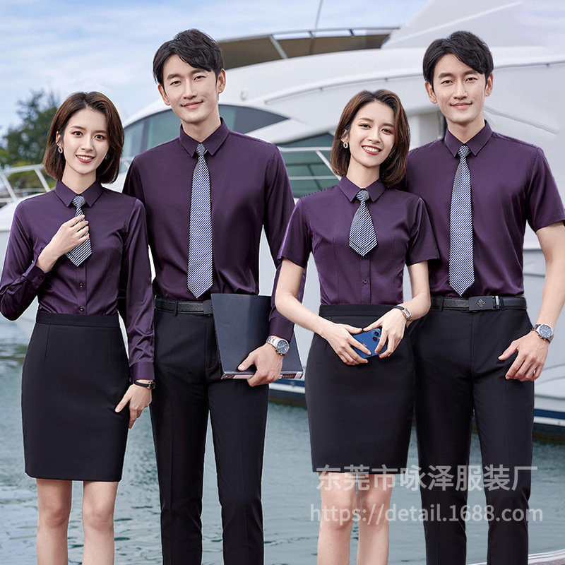 Short-sleeved shirt men's and women's 4S shop stretch cotton shirt suit hotel manager business clothes work clothes embroidered logo Short-sleeved shirt men's and women's 4S shop stretch cotton shirt suit hotel manager business clothes work clothes embroidered logo