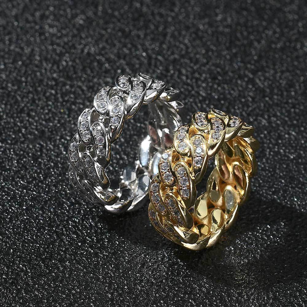 Men's 8mm Gold Cuban Link Ring With Zircon Crystals Jewelry_voghion.com