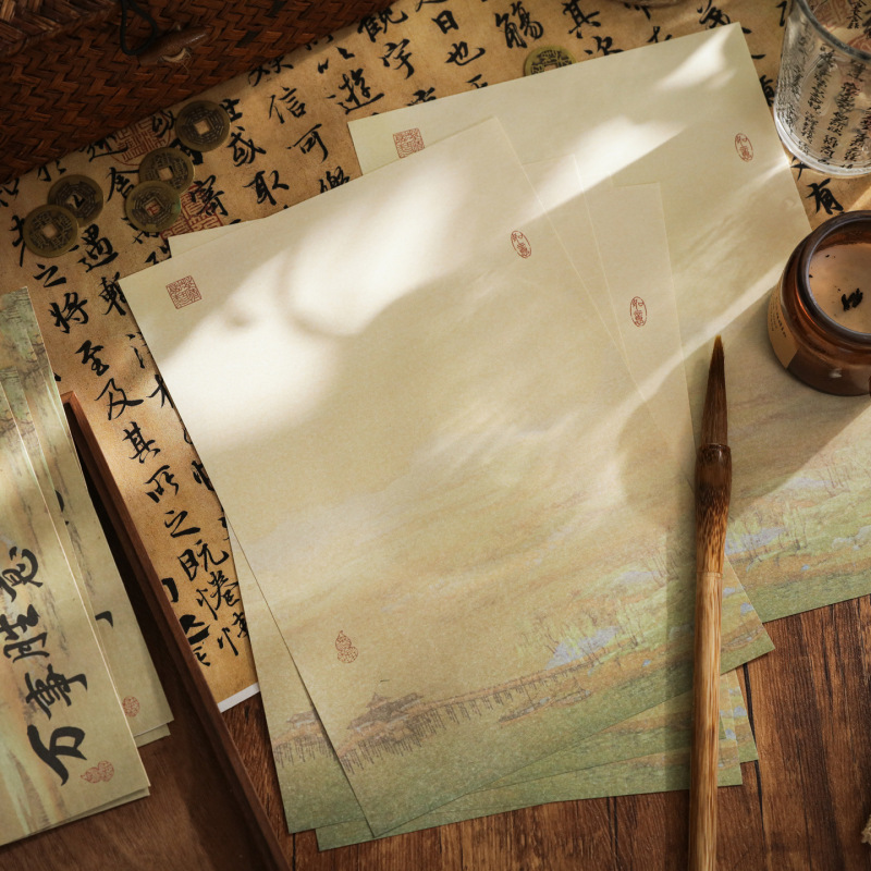 千里江山絵便箋セットクリエイティブ中国手書き便箋文学儀式感ホリデー祝福便箋|undefined