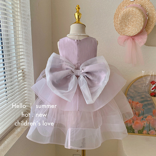 Korean style children's clothing girls dress summer style 2024 baby girl new splicing mesh suspender sweet dress