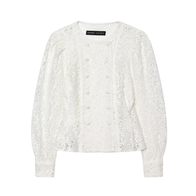 Cross-Border Women's Clothing Wholesale French-Style New Round-Neck Double-Breasted Elegant High-End Lace Double-Breasted Coat 2464523 Cross-Border Women's Clothing Wholesale French-Style New Round-Neck Double-Breasted Elegant High-End Lace Double-Breasted Coat 2464523