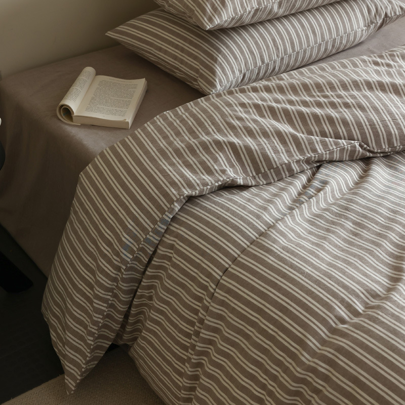 Japón sin impresión de algodón lavado con agua de cuatro piezas buen producto de algodón rayado conjunto de ropa de cama de algodón ancho conjunto de condiciones