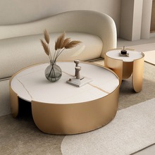 茶几轻奢现代花瓣设计师小户型套餐网红北欧极简客厅岩板金色茶桌