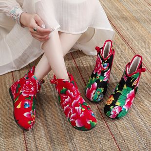 Old Beijing Cotton Shoes Autumn and Winter fleece-lined Thickened Flower Cloth Shoes Warm Shoes Middle-aged Cotton Shoes Non-slip Soft Sole Cotton Boots