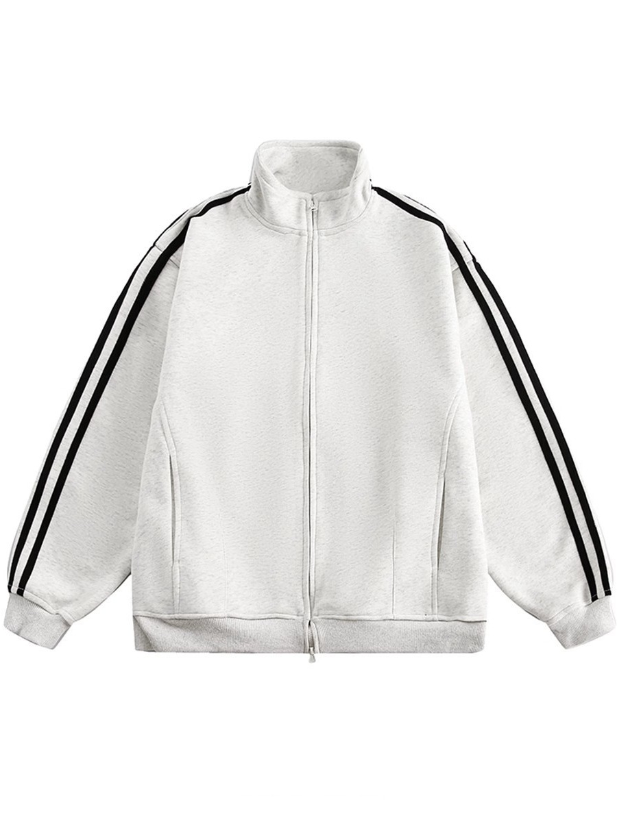 アメリカのレトロな3本のバーのスタンドカラーのジャケットの男性の秋のファッションのブランドのゆったりしたダブルヘッドのジッパーのジャケットのカップルのカーディガンのコート