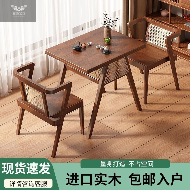 Casa de madera sólida para beber té pequeña casa simple balcón mesa de té combinación de mesa y silla negociación ocio tres piezas juego de lectura