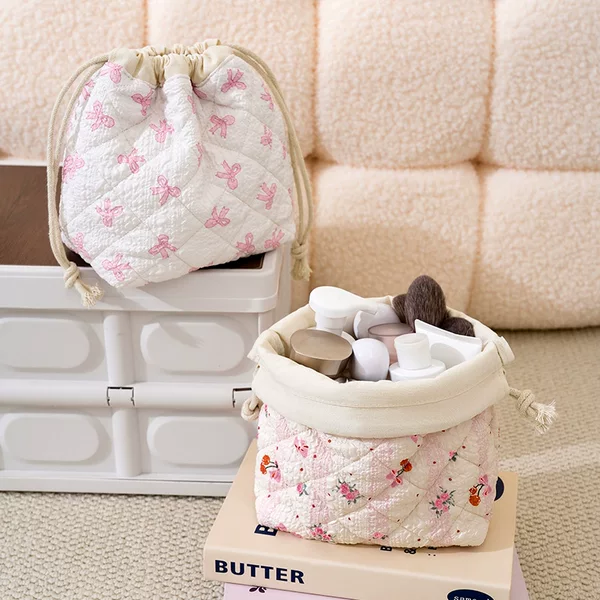 Runhui's New Lightweight Printed Drawstring Storage Bag, Korean-Style Floral Lazy Drawstring Makeup Bag with Large Capacity