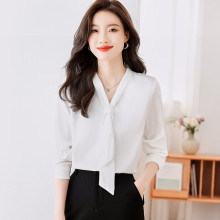 白色高端职业装通勤面试衬衫女长袖2025春秋季气质打底正装衬衣
