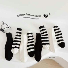 米若克多品牌夏季新款儿童袜子精梳棉韩版条纹双针休闲中筒袜混批