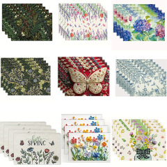 国境を越えたアマゾンtemu春夏の食事マット刺繍花蝶プリント食卓汚れに強い滑り止め断熱食マット