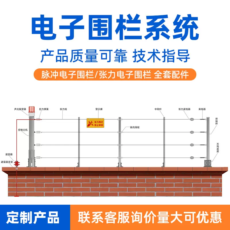 定制高压脉冲电子围栏系统全套张力主机围墙防盗爬电网报警主机